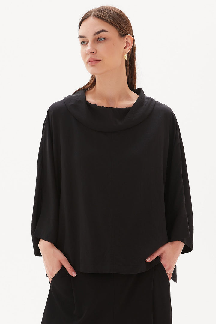 Tirelli 3226 Funnel Neck Lyocell Top Black - Dotique