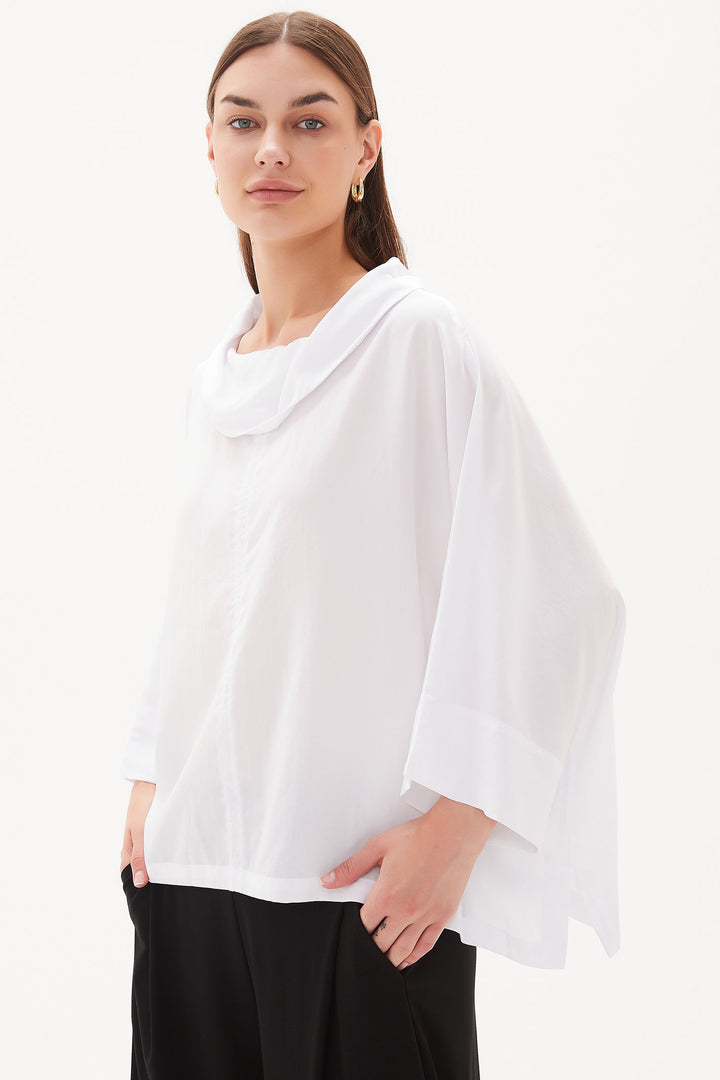 Tirelli 3226 Funnel Neck Lyocell Top White - Dotique