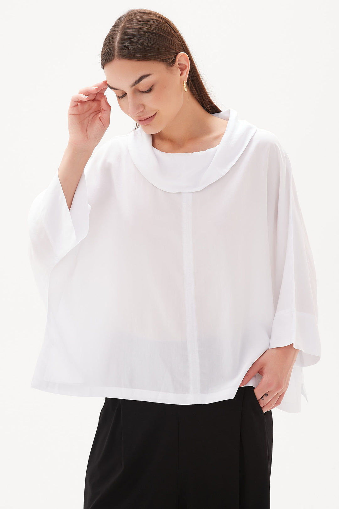 Tirelli 3226 Funnel Neck Lyocell Top White - Dotique