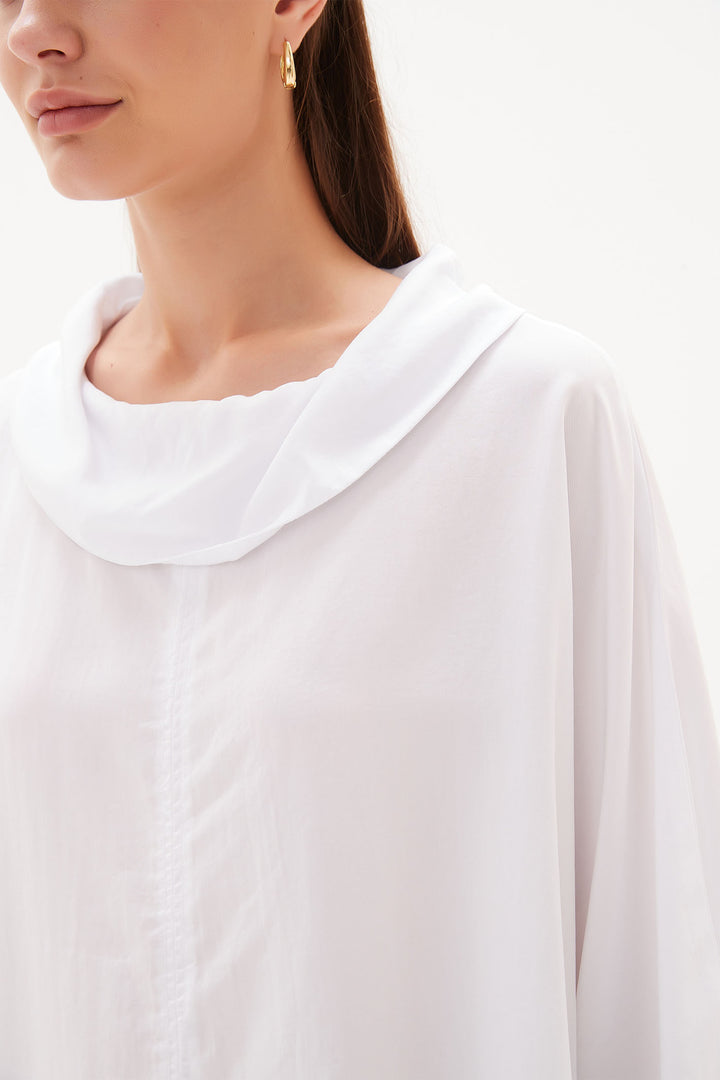 Tirelli 3226 Funnel Neck Lyocell Top White - Dotique