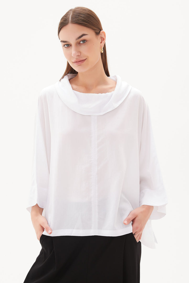 Tirelli 3226 Funnel Neck Lyocell Top White - Dotique