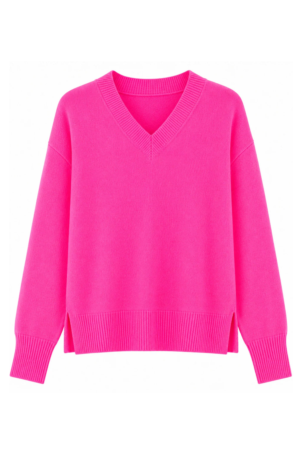 Add a pop of colour with the TWNS The Label Boulder Neon Pink V-Neck Jumper. Crafted from a luxuriously soft raccoon blend with a relaxed fit and flattering V-neck. Shop TWNS The Label  at Dotique.
