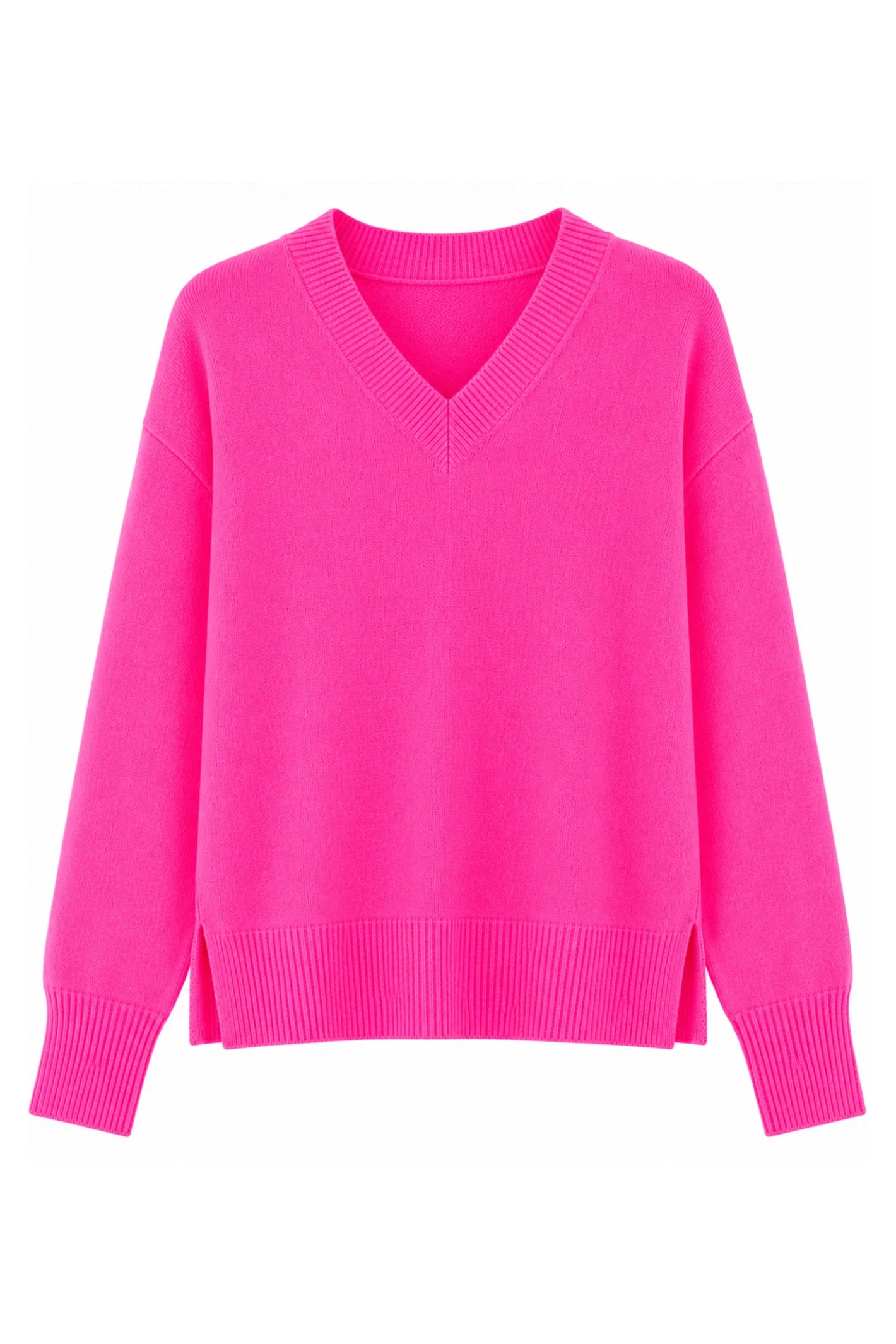 Add a pop of colour with the TWNS The Label Boulder Neon Pink V-Neck Jumper. Crafted from a luxuriously soft raccoon blend with a relaxed fit and flattering V-neck. Shop TWNS The Label  at Dotique.