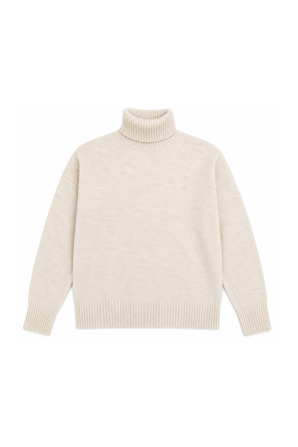 TWNS The Label Greeley mottled beige turtleneck jumper with a relaxed fit and long sleeves.