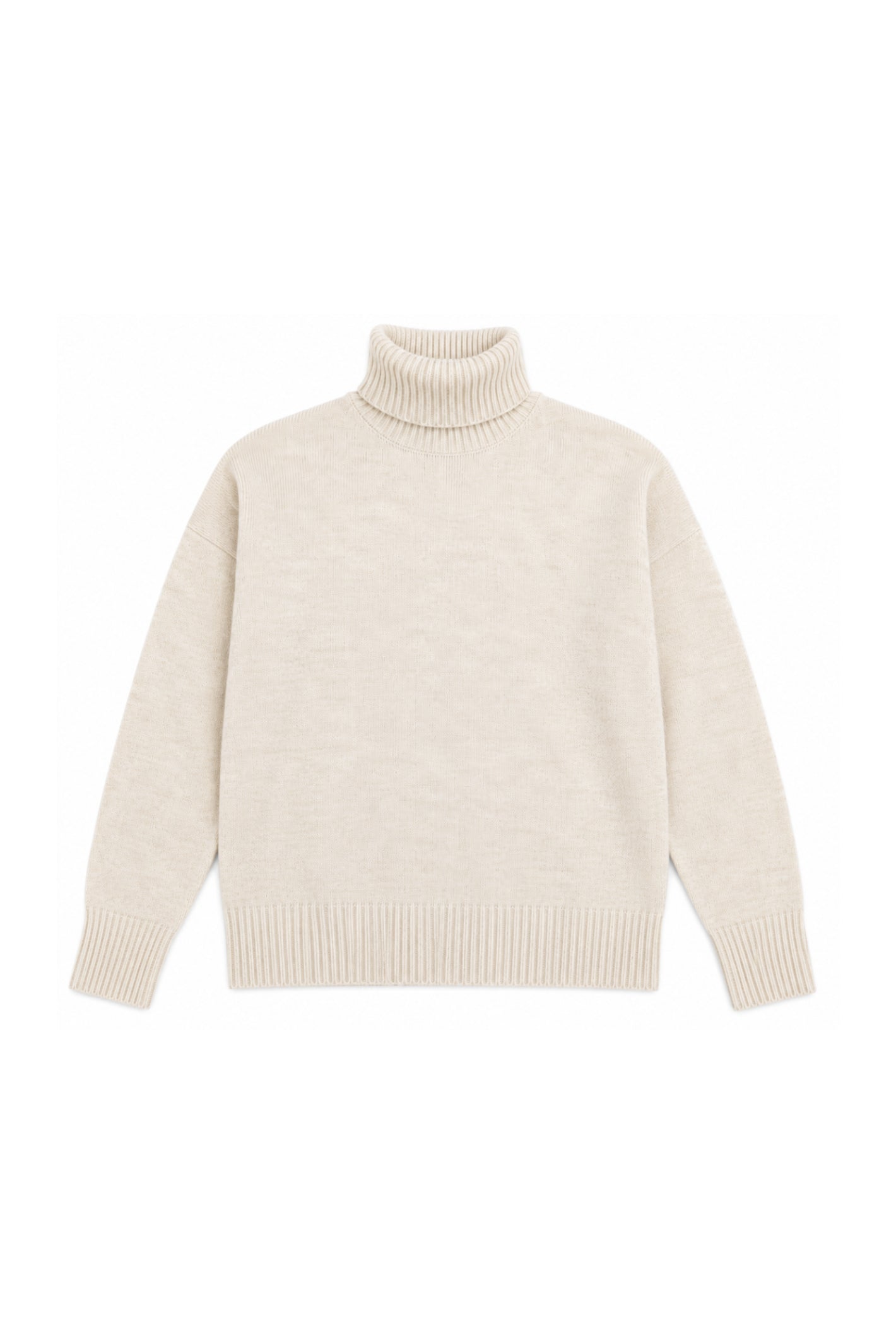 TWNS The Label Greeley mottled beige turtleneck jumper with a relaxed fit and long sleeves.