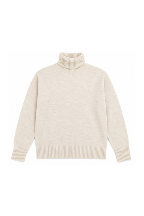 TWNS The Label Greeley mottled beige turtleneck jumper with a relaxed fit and long sleeves.