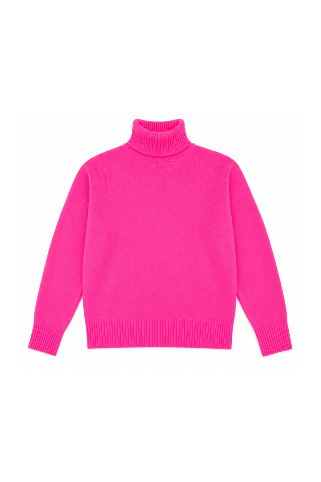 TWNS The Label Greeley neon pink turtleneck jumper with a relaxed fit and long sleeves. Shop at Dotique.