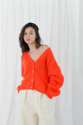TWNS the label Malia Buttoned V-Neck Long Sleeve Cardigan Fire