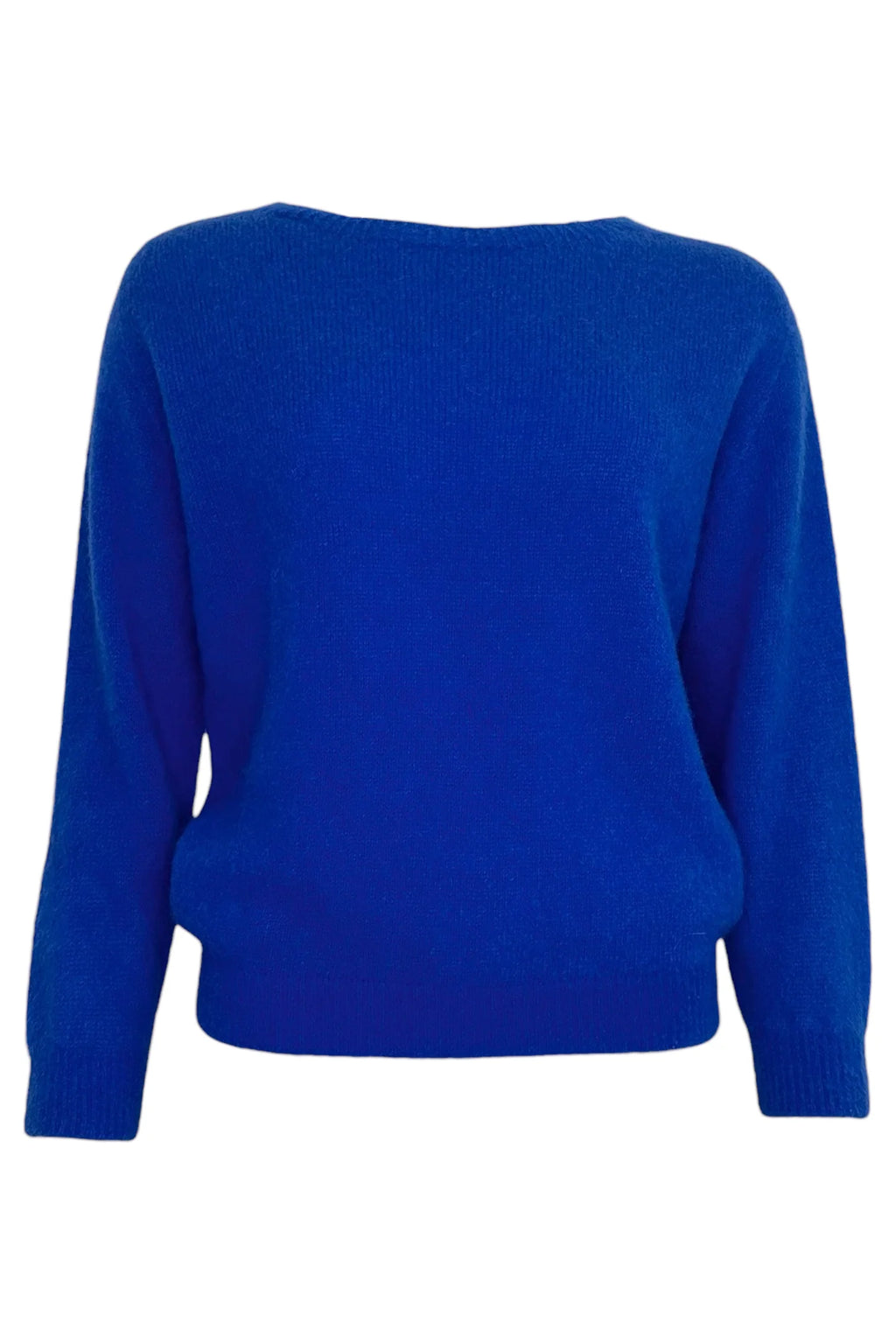 TWNS The Label Sanibel electric blue boat neck jumper with a relaxed fit and long sleeves.