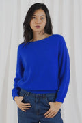 TWNS The Label Sanibel electric blue boat neck jumper with a relaxed fit and long sleeves.