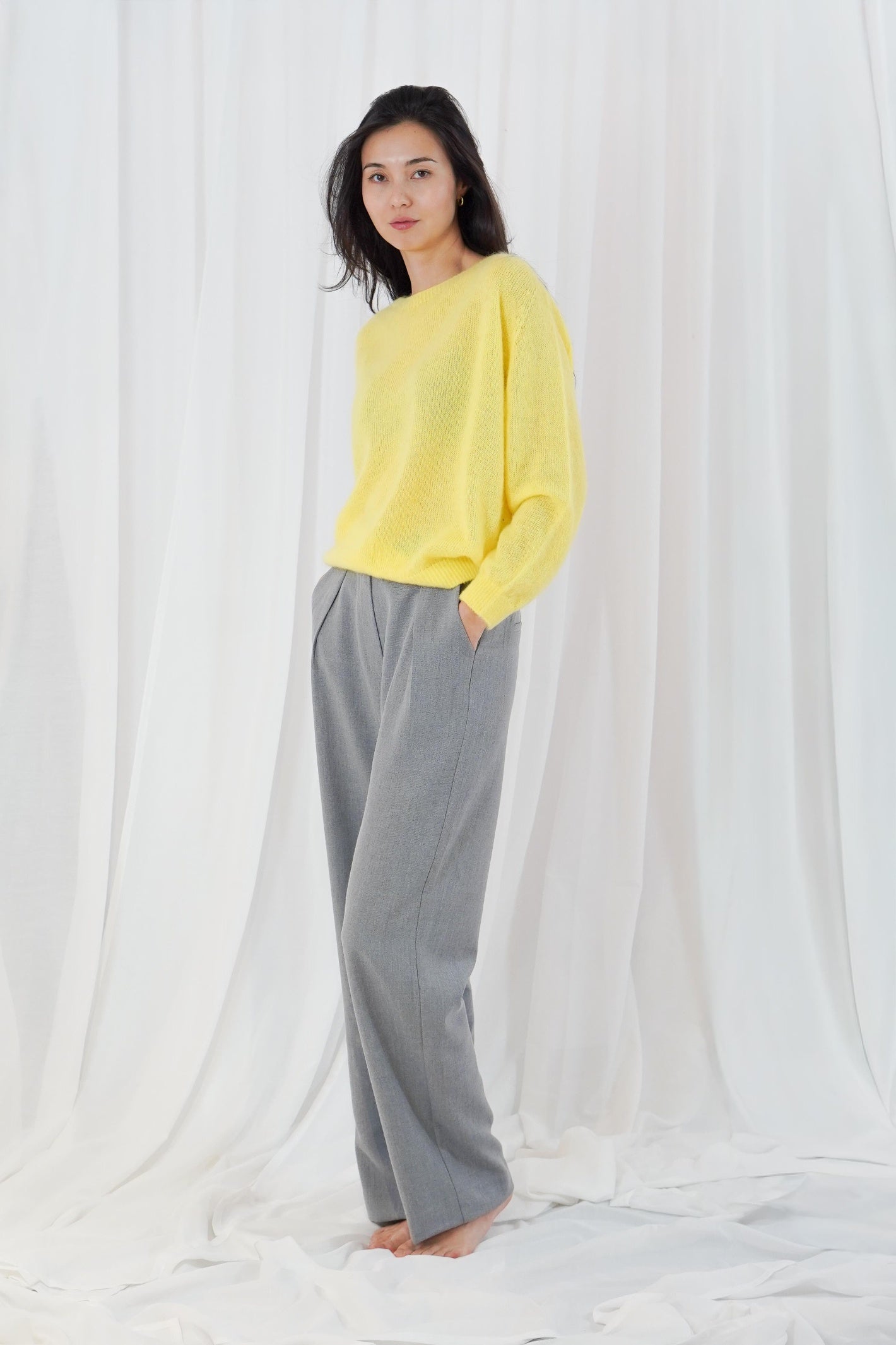 TWNS The Label Sunrise sunrise yellow crew neck jumper with a relaxed fit and long sleeves.