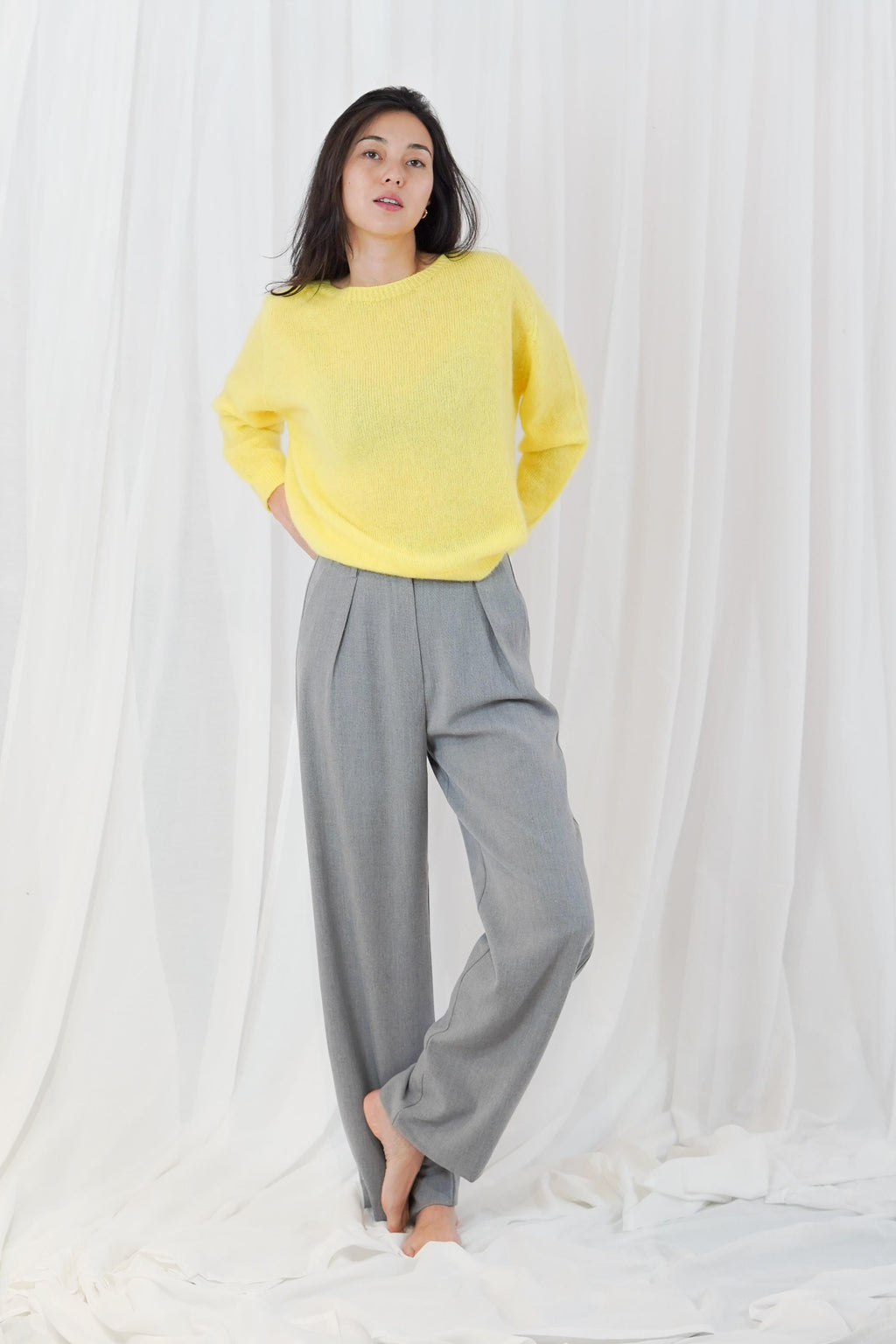 TWNS The Label Sunrise sunrise yellow crew neck jumper with a relaxed fit and long sleeves.