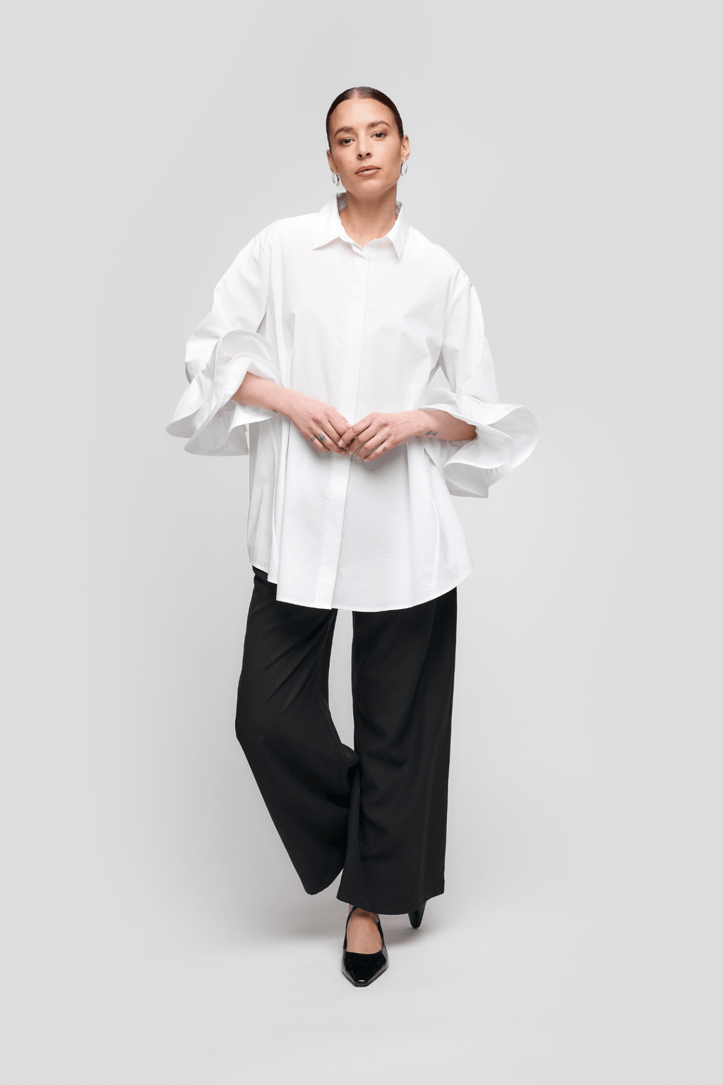Uchuu CS25 - 618 White Collared Shirt with Fancy Sleeves - Dotique - Uchuu