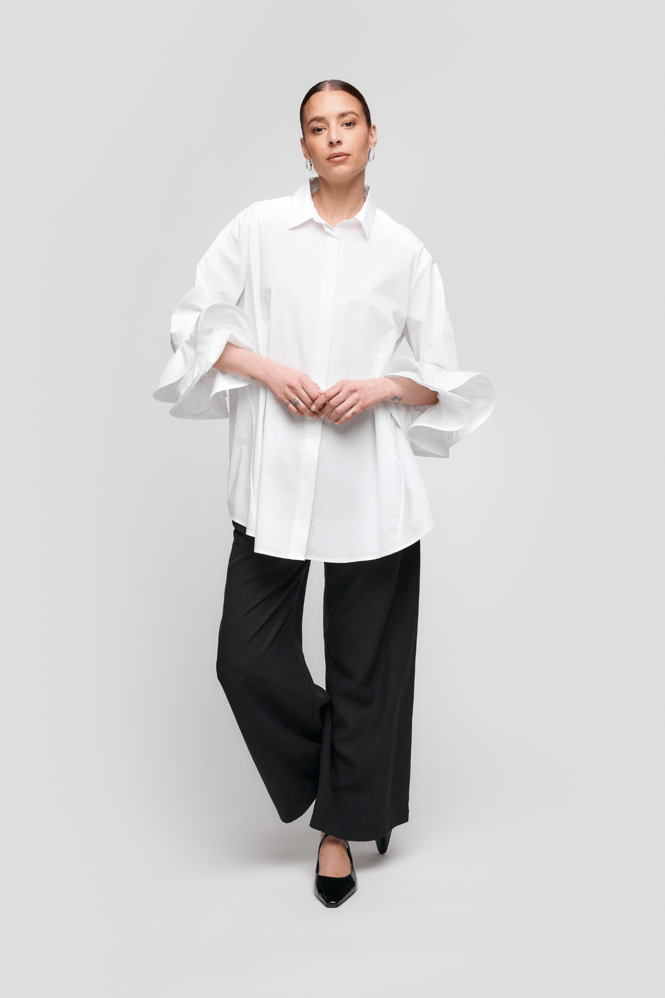 Uchuu CS25 - 618 White Collared Shirt with Fancy Sleeves - Dotique - Uchuu