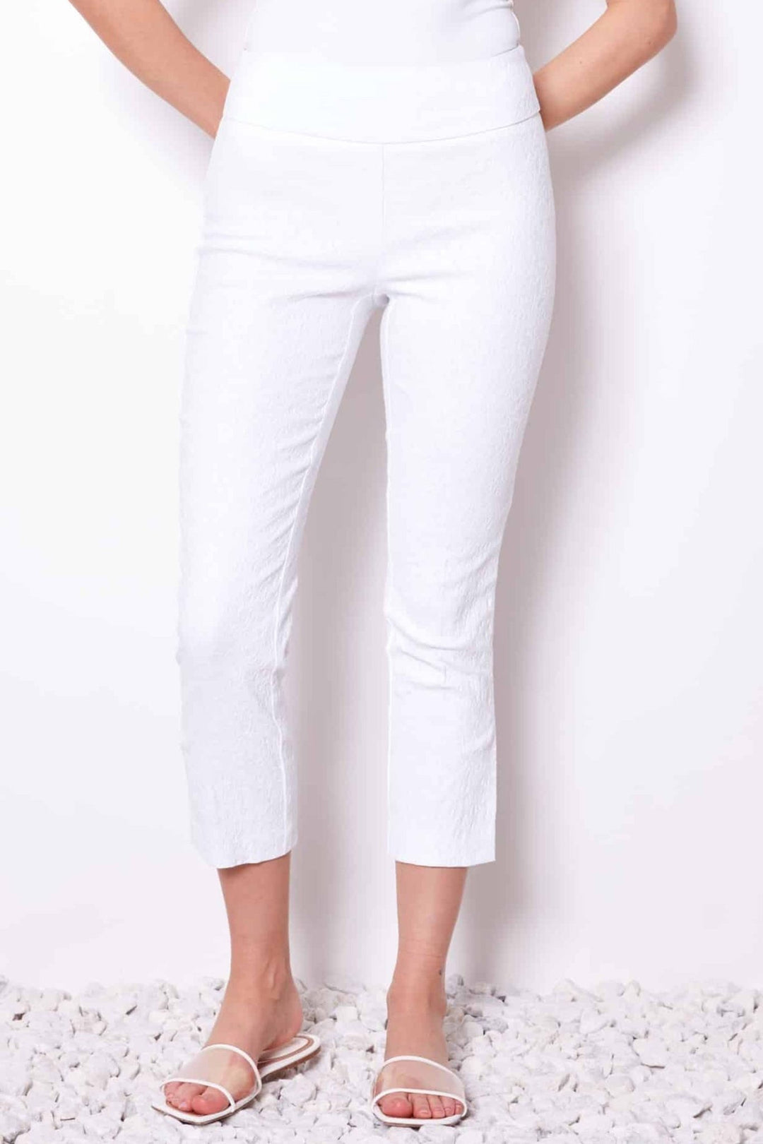 Up Pants 68445 23' Inseam White Textured Trousers - Dotique