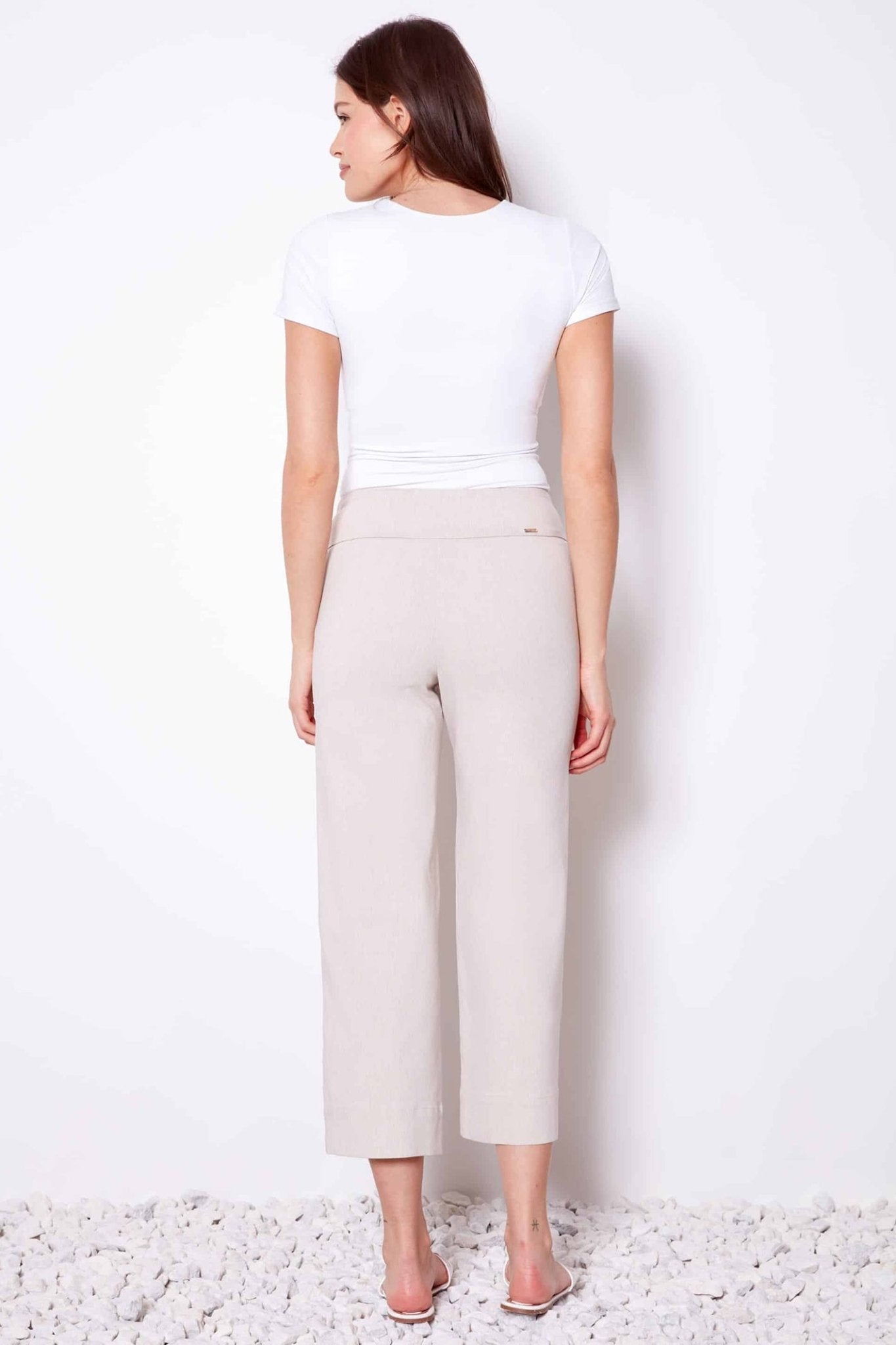 Up Pants 68446 Linen Beige Trousers (23” Inseam) - Dotique