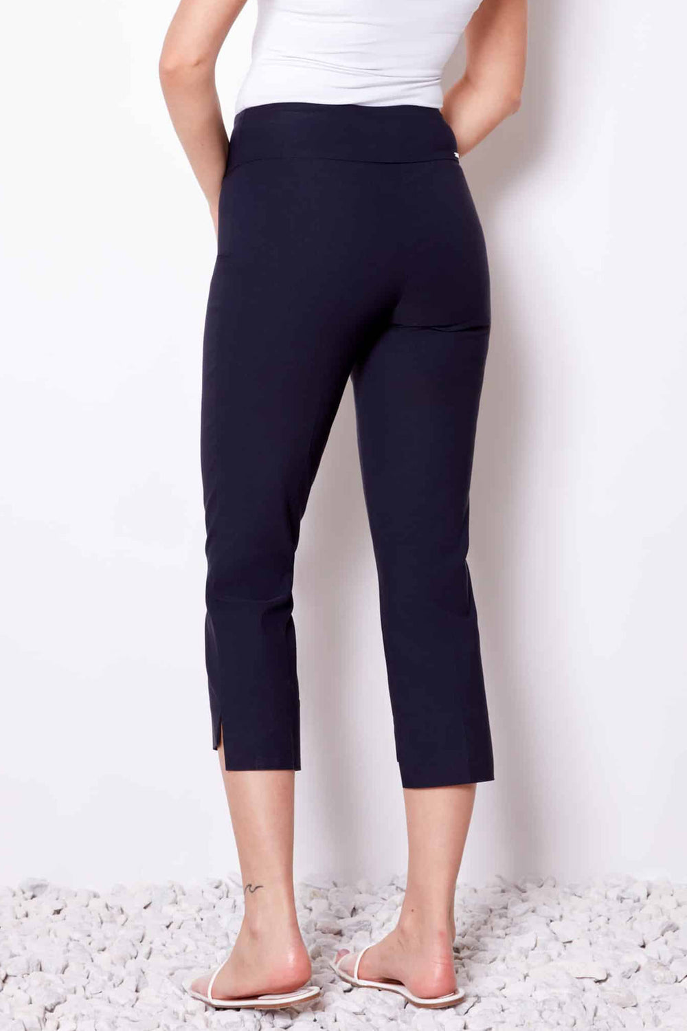 Up Pants Inverted Cuff Crop Navy Trousers 68073 - Dotique