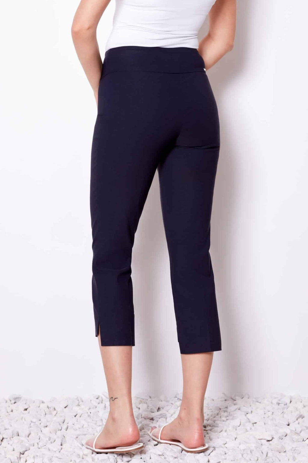 Up Pants Inverted Cuff Crop Navy Trousers 68073 - Dotique
