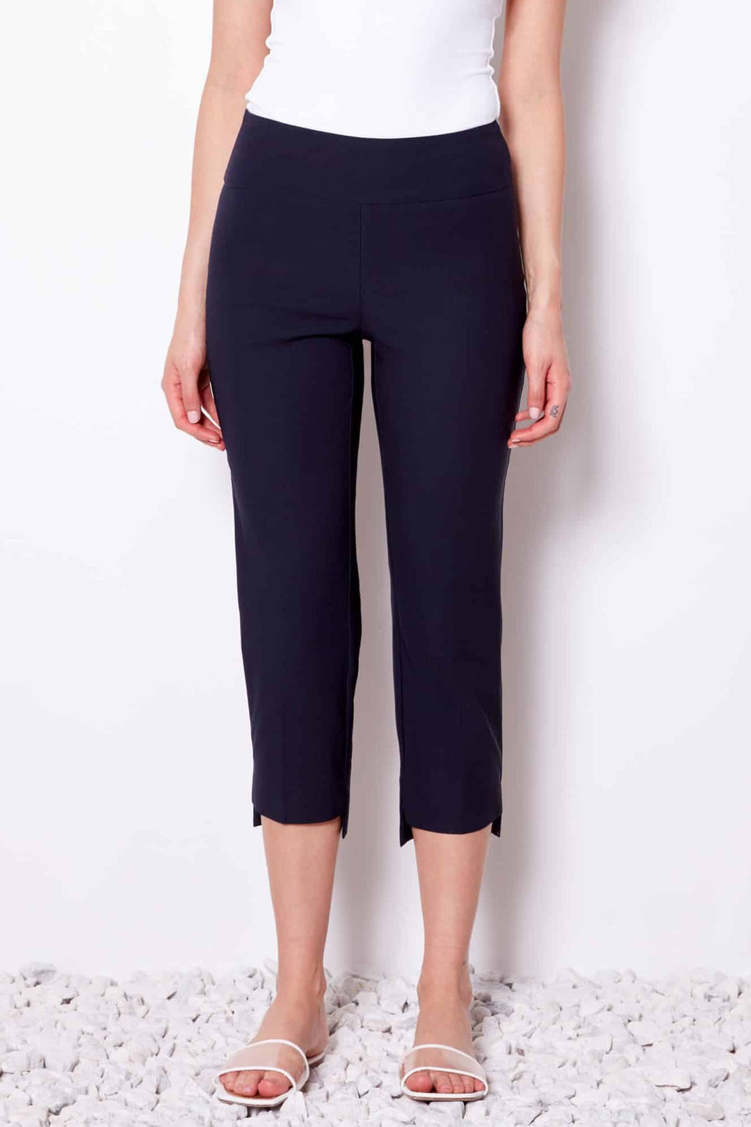 Up Pants Inverted Cuff Crop Navy Trousers 68073 - Dotique