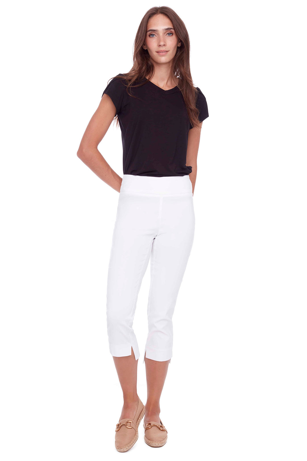 Up Pants Inverted Cuff Crop White Trousers 68073 - Dotique