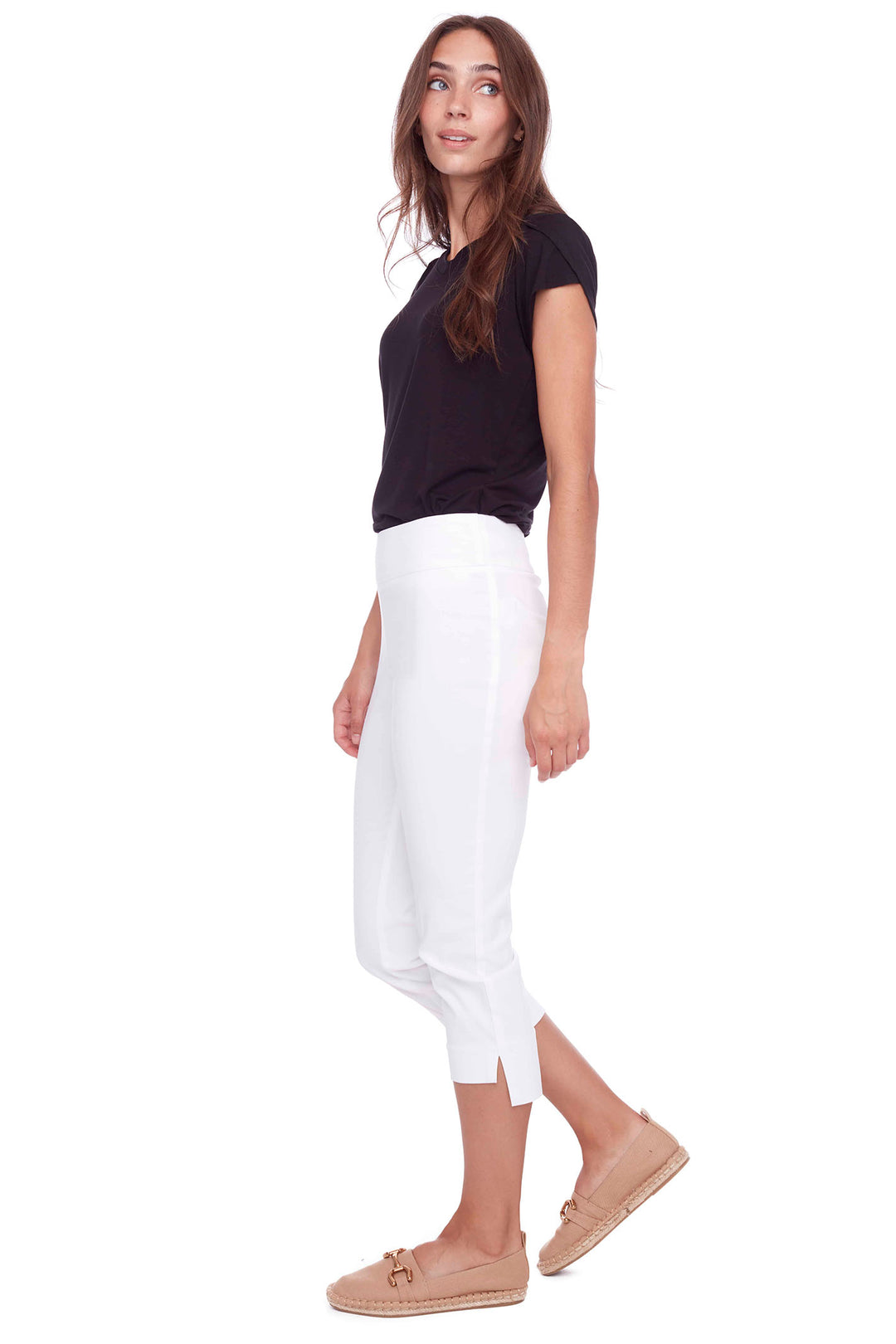 Up Pants Inverted Cuff Crop White Trousers 68073 - Dotique