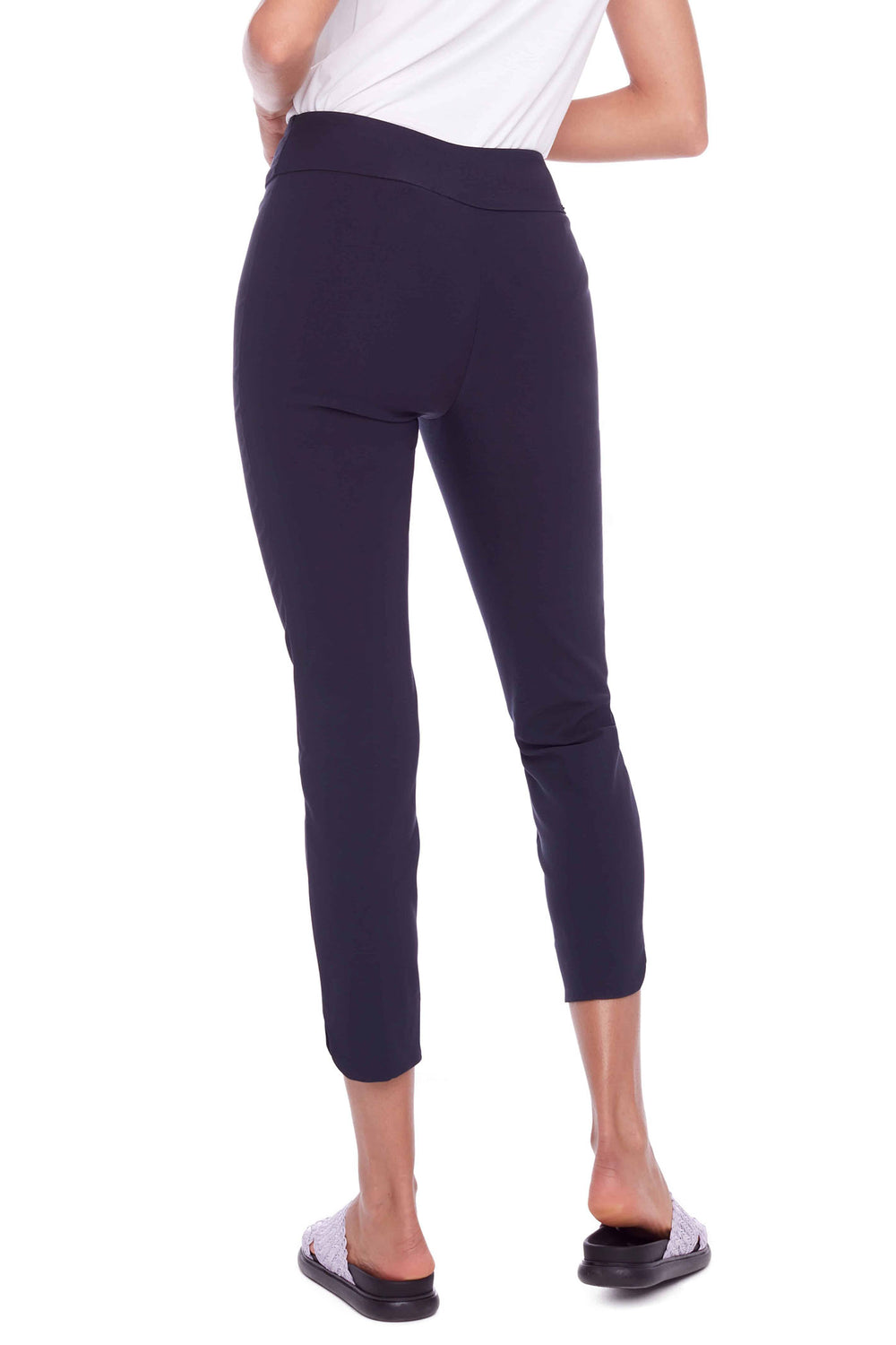 Up Pants Solid Techno Petal-Slit Navy Trousers 65027A - Dotique