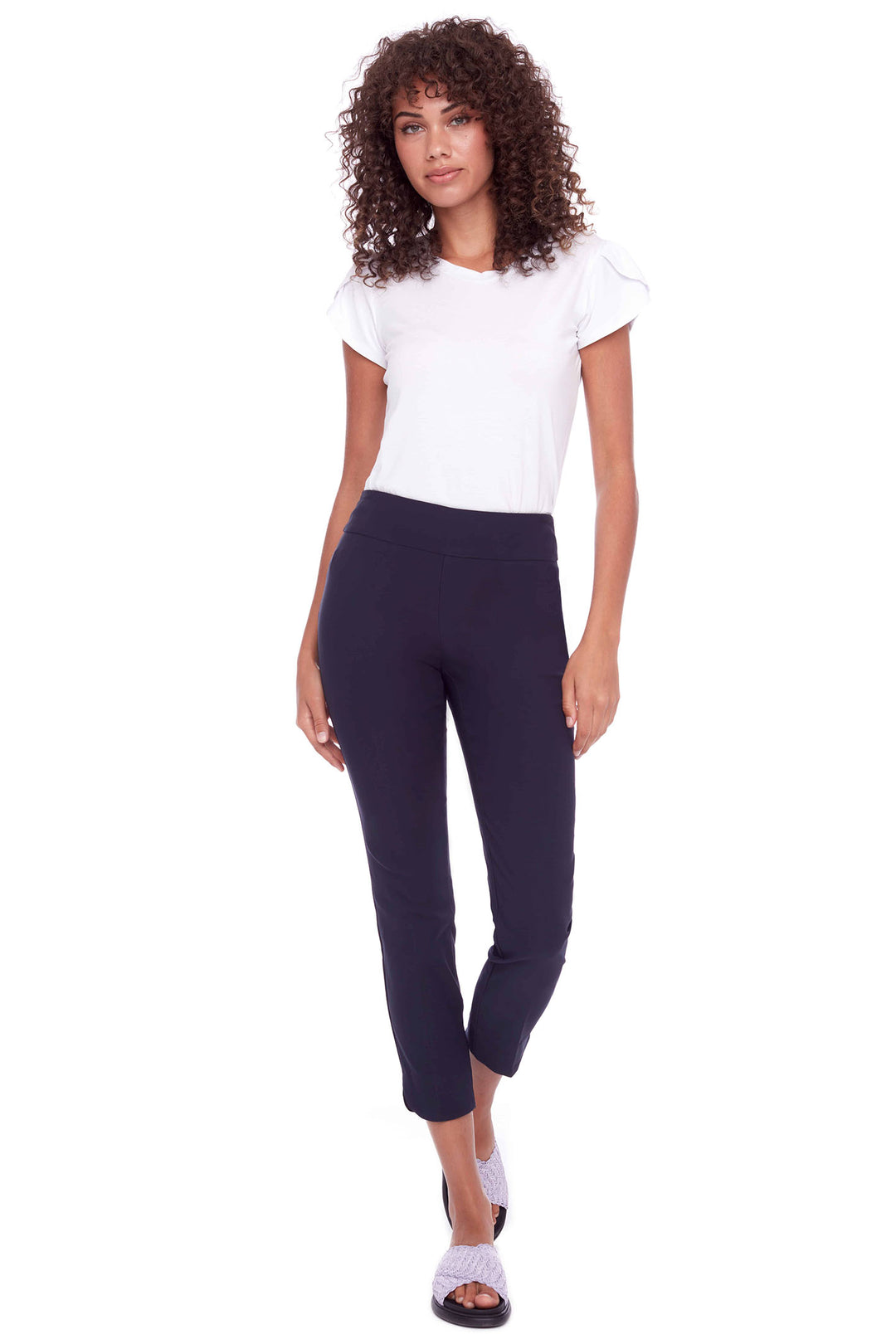 Up Pants Solid Techno Petal-Slit Navy Trousers 65027A - Dotique