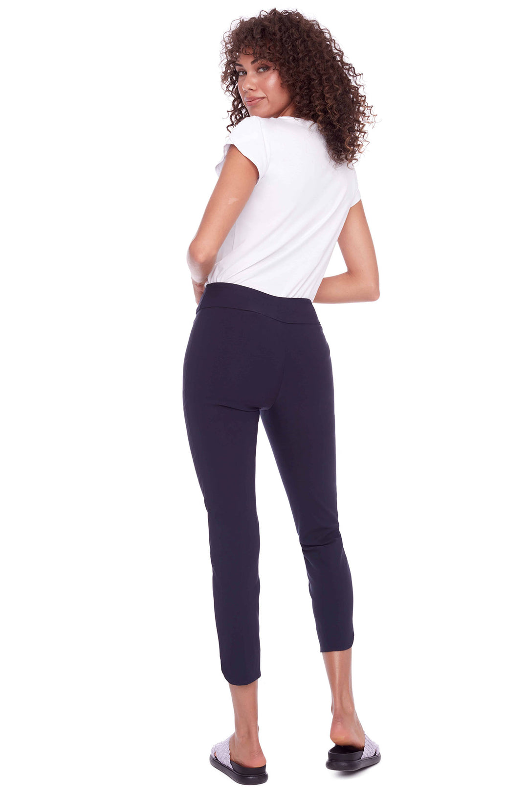 Up Pants Solid Techno Petal-Slit Navy Trousers 65027A - Dotique