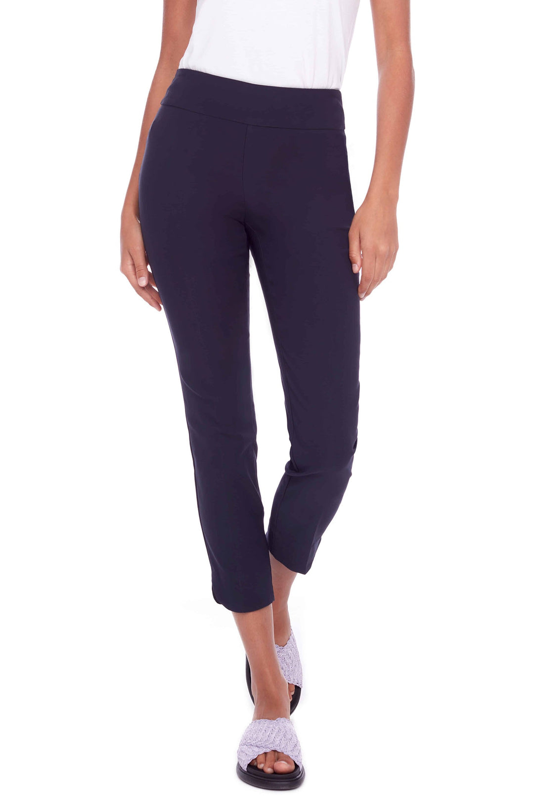 Up Pants Solid Techno Petal-Slit Navy Trousers 65027A - Dotique