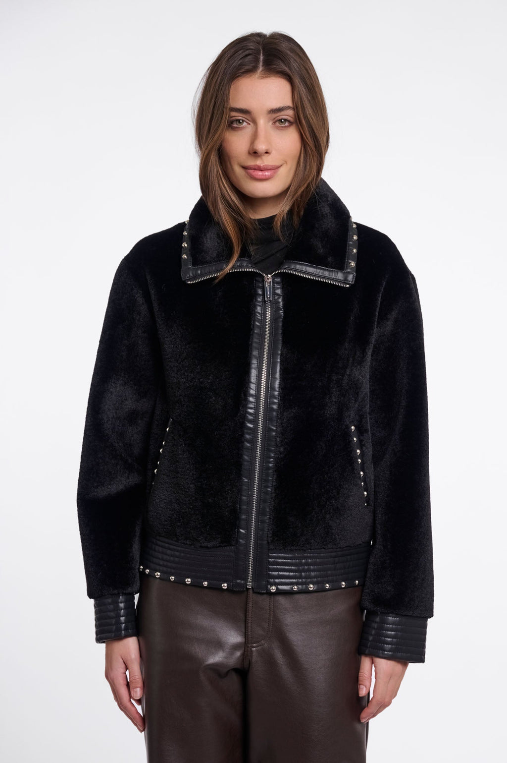 Rino & Pelle Danisha Studded Faux Fur Jacket Black 7002612