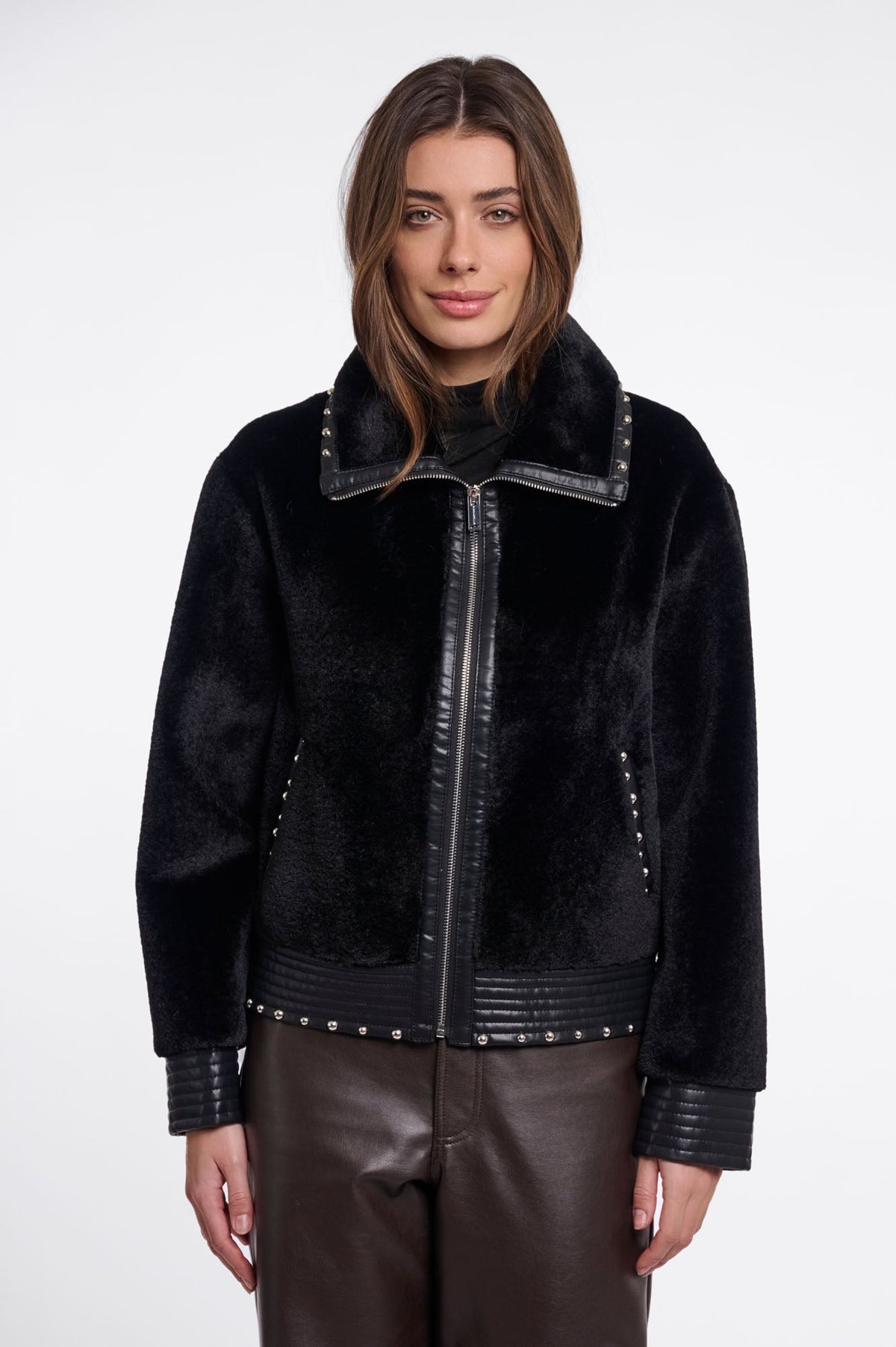 Rino & Pelle Danisha Studded Faux Fur Jacket Black 7002612