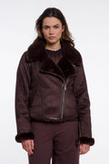 Rino & Pelle Bacia Faux Fur Biker Jacket Coffee Roast 7002612