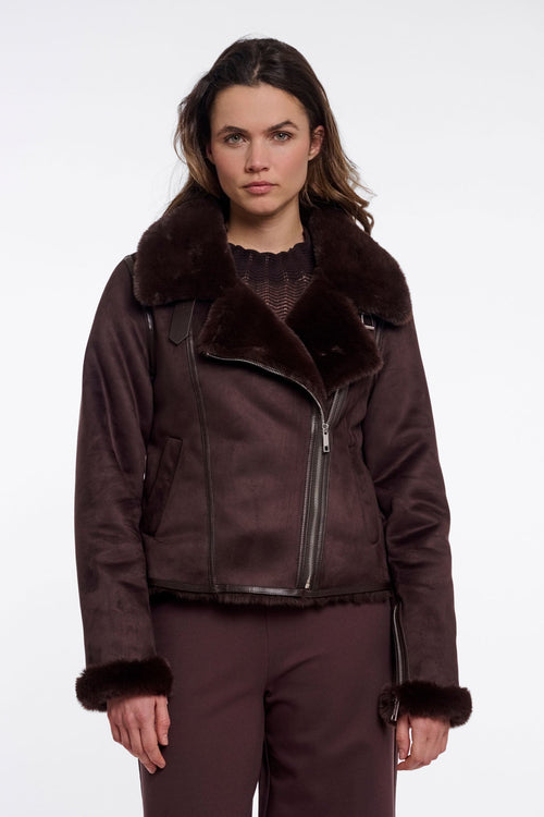 Rino & Pelle Bacia Faux Fur Biker Jacket Coffee Roast 7002612