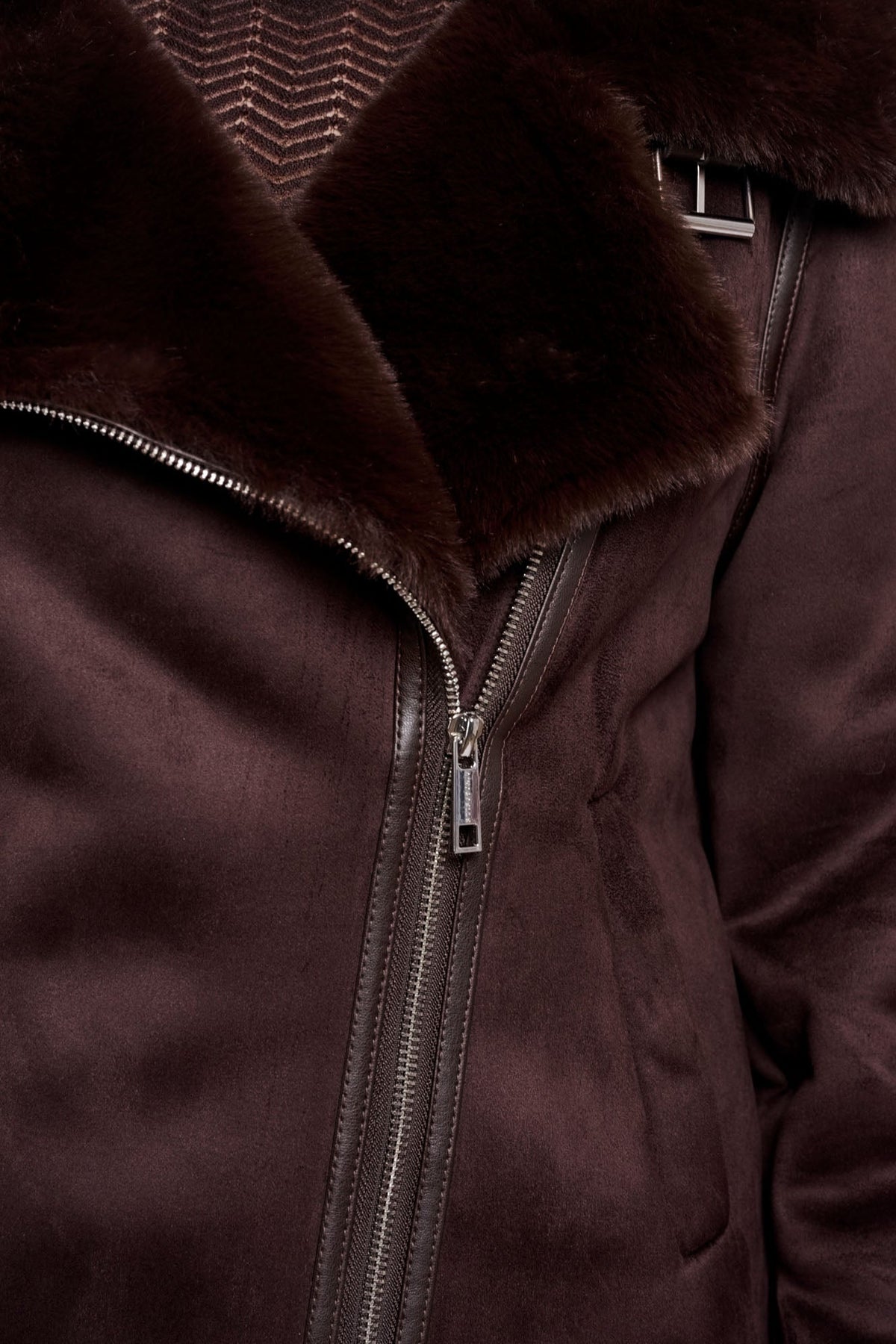 Rino & Pelle Bacia Faux Fur Biker Jacket Coffee Roast 7002612