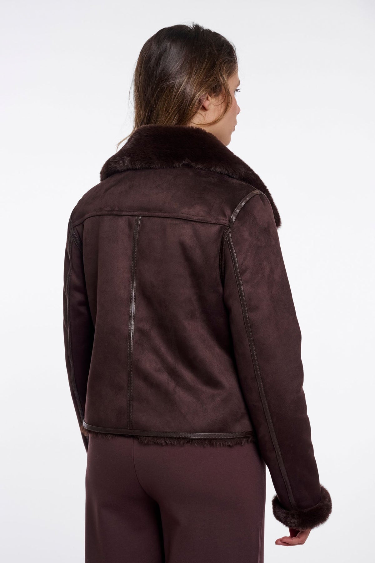 Rino & Pelle Bacia Faux Fur Biker Jacket Coffee Roast 7002612