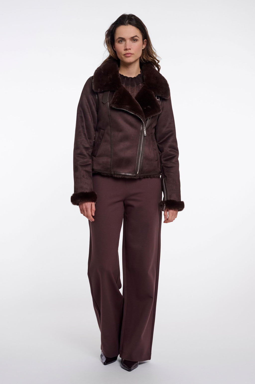 Rino & Pelle Bacia Faux Fur Biker Jacket Coffee Roast 7002612