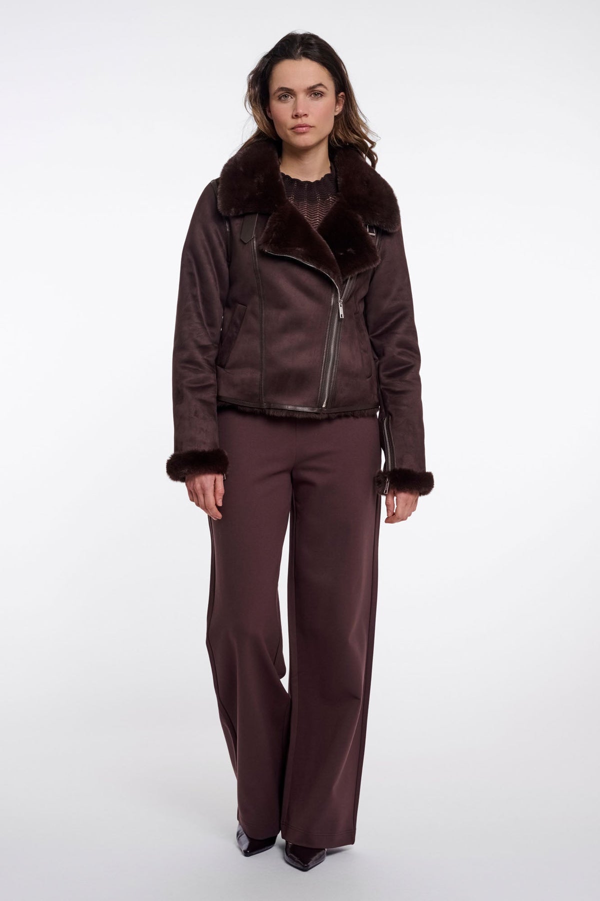 Rino & Pelle Bacia Faux Fur Biker Jacket Coffee Roast 7002612