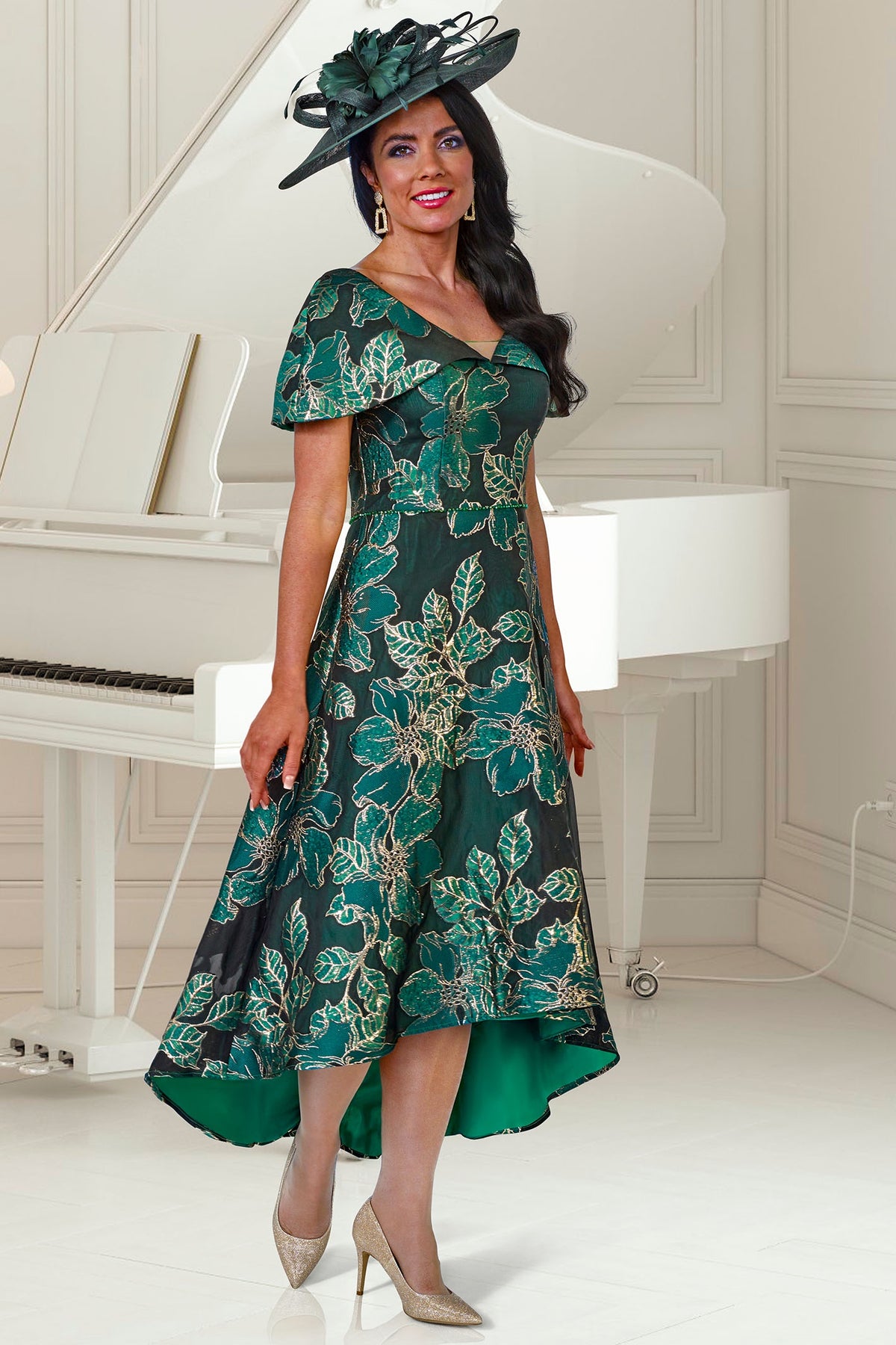 Veromia Occasions Emerald Green Print Hi-Lo Occasion Dress VO0924 Shop Veromia Occasions at Dotique