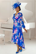 Veromia Occasions Hi-Lo Dress Cobalt Blue Floral Print VO0911 model Veromia Occasions Shop Veromia Occasions at Dotique
