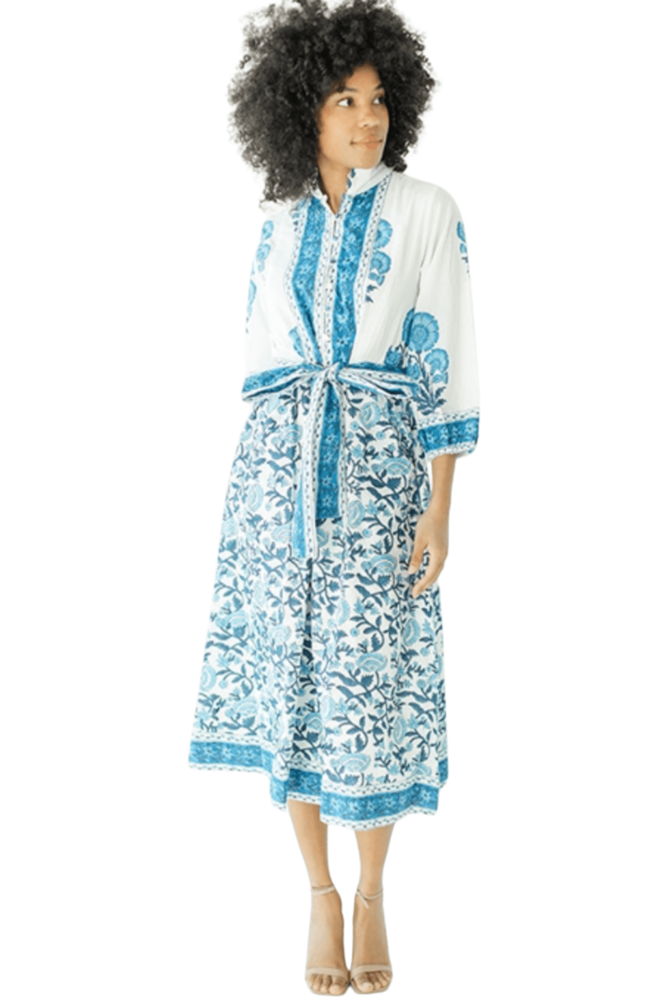 Victoria Dunn Folly Maxi LS Electric Blue Cotton Summer Dress - Dotique