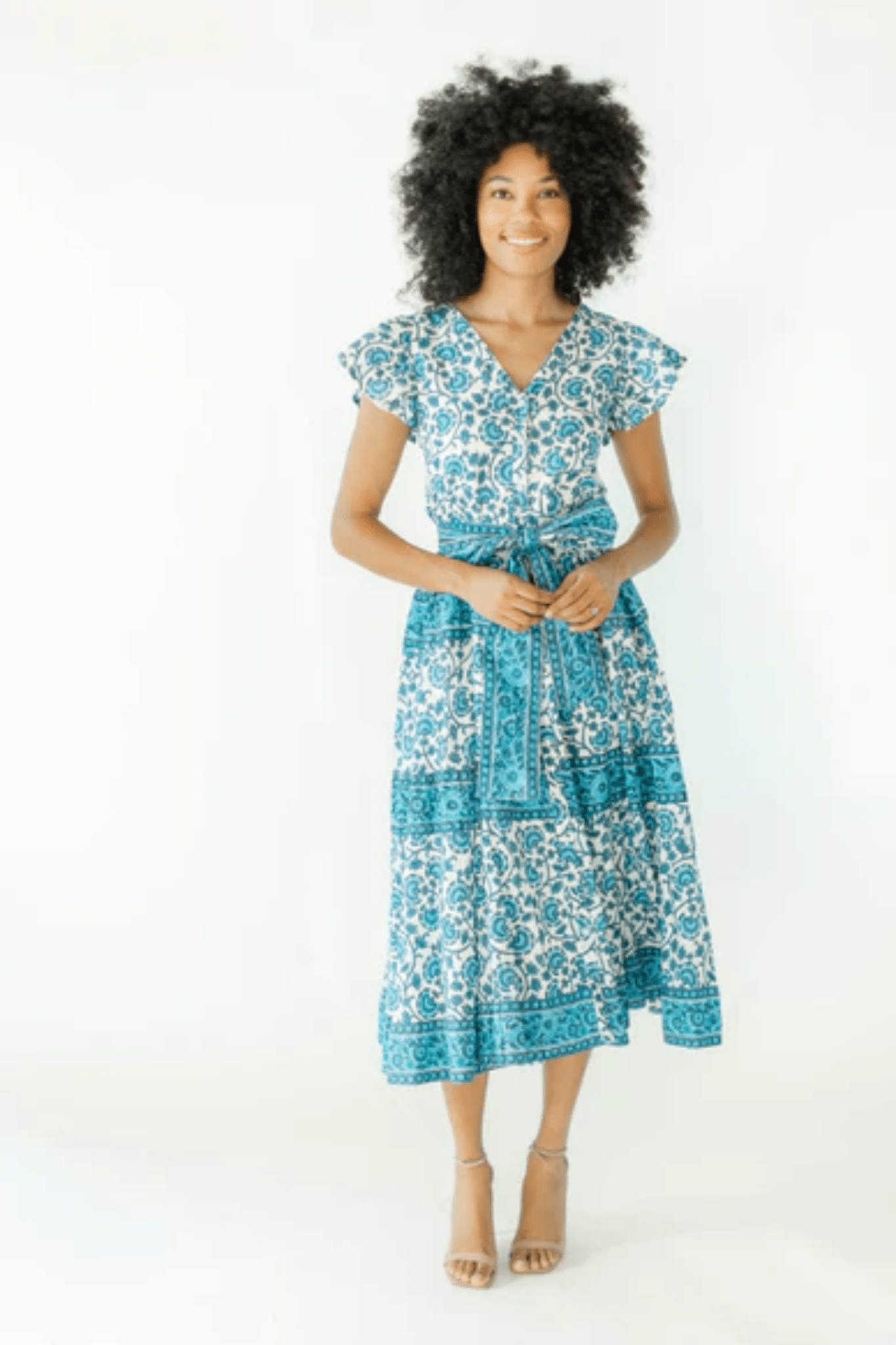 Victoria Dunn Lucia Honeysuckle Block Print Cotton Summer Dress - Dotique