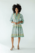 Victoria Dunn Santorini Terragon Block Print Cotton Summer Dress - Dotique