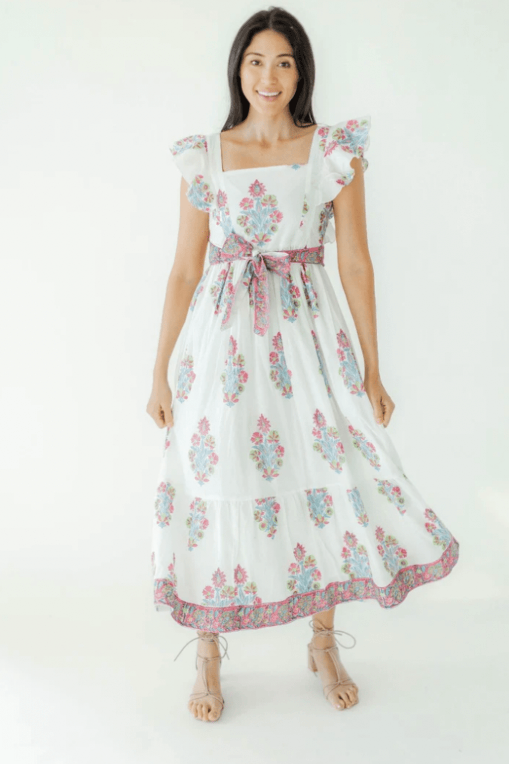 Victoria Dunn Sutton Lemon Drop Block Print Cotton Summer Dress - Dotique