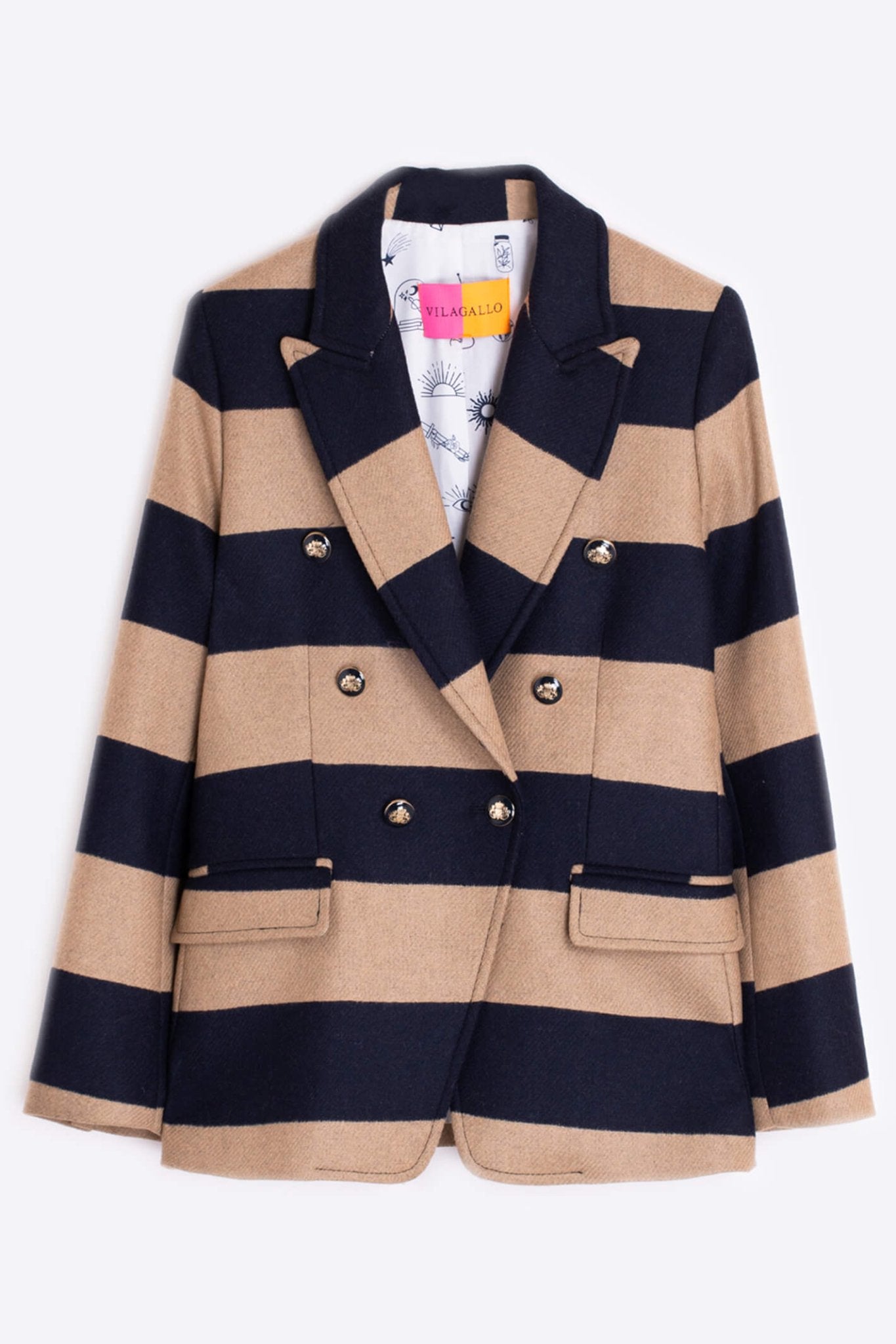 Vilagallo 30776 Navy Camel Stripe Blazer Jacket - Dotique