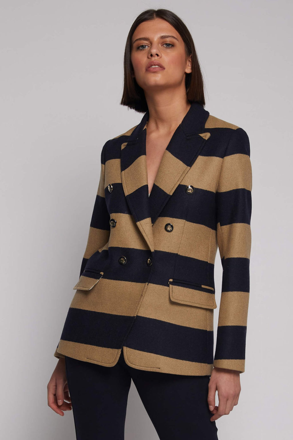 Vilagallo 30776 Navy Camel Stripe Blazer Jacket - Dotique