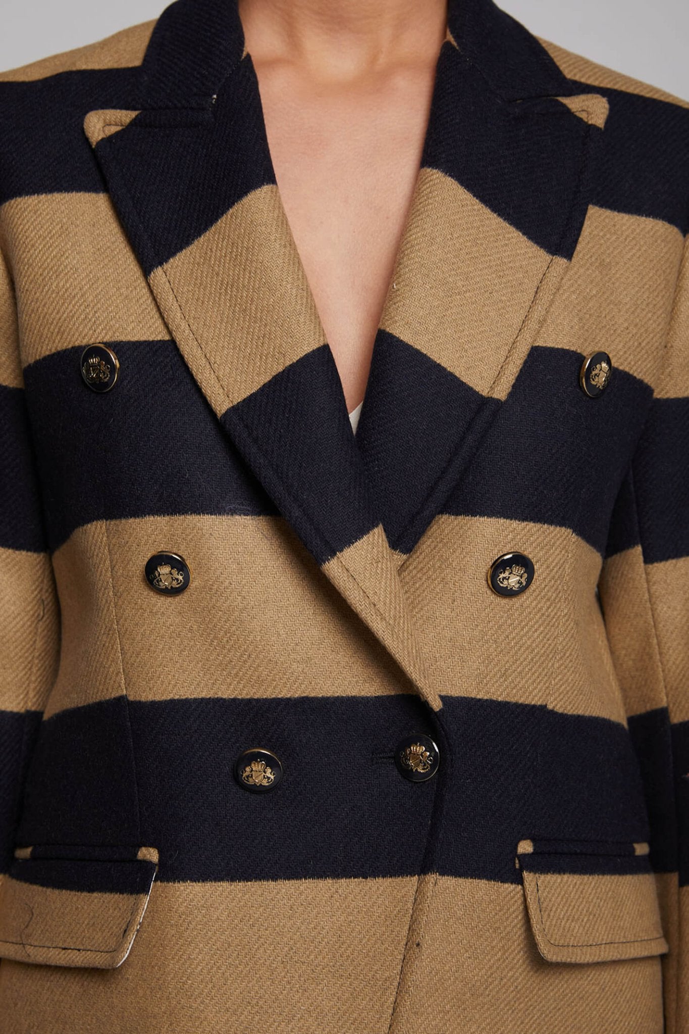 Vilagallo 30776 Navy Camel Stripe Blazer Jacket - Dotique