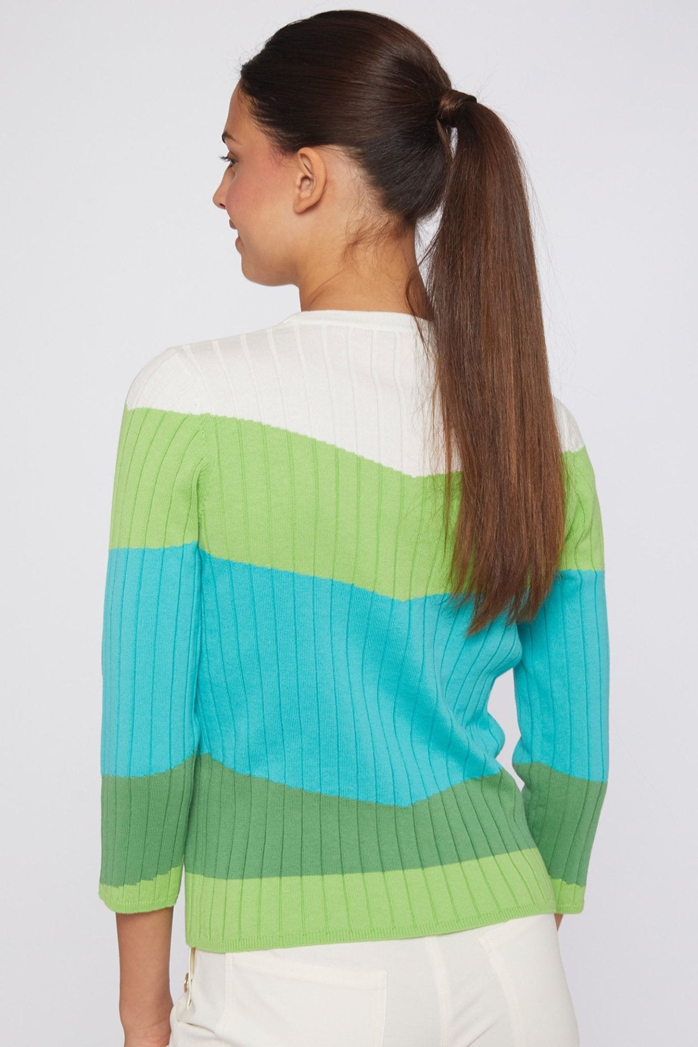 Vilagallo 30928 Canale Green Colour Block Ribbed Jumper - Dotique