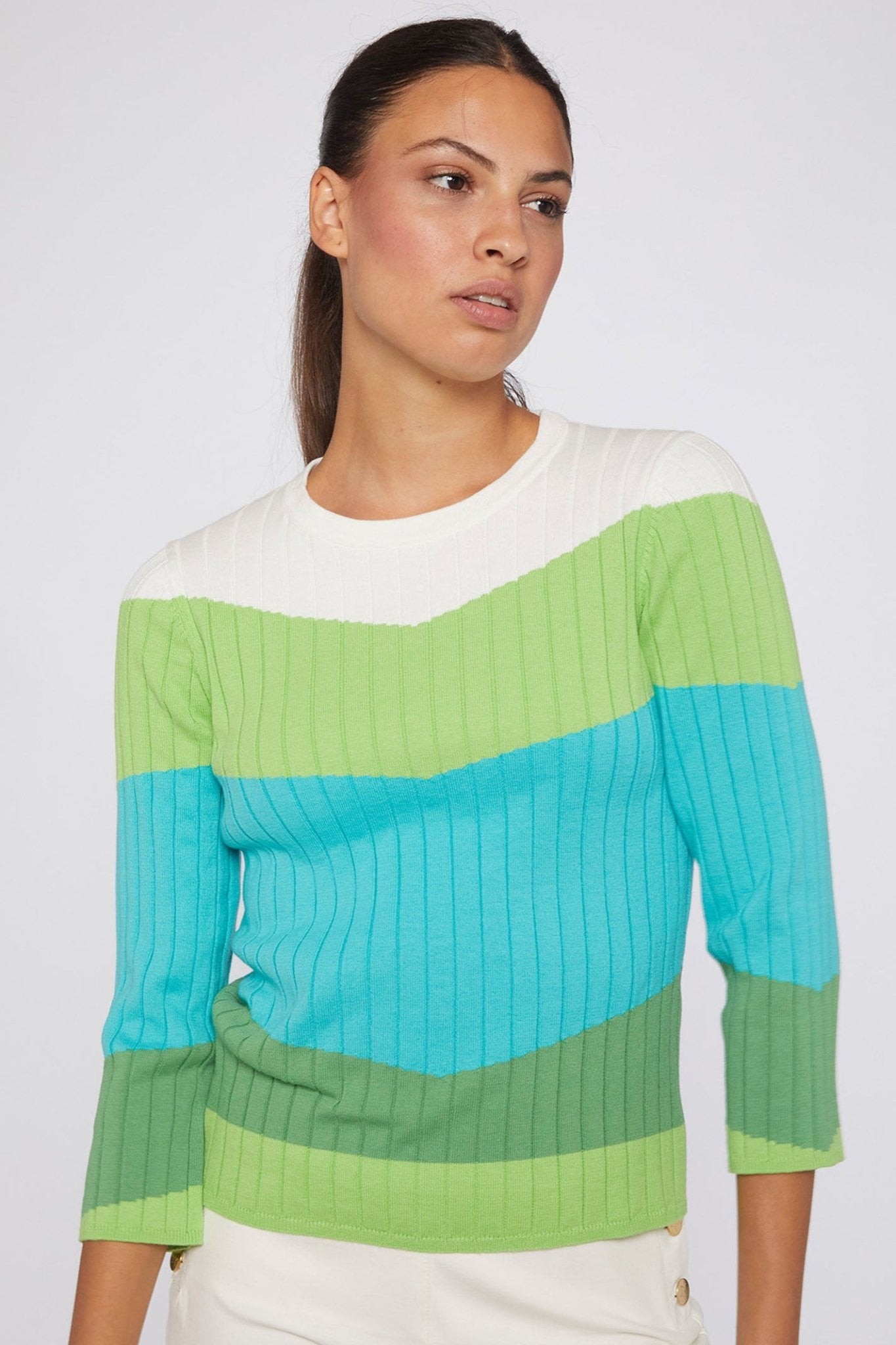 Vilagallo 30928 Canale Green Colour Block Ribbed Jumper - Dotique
