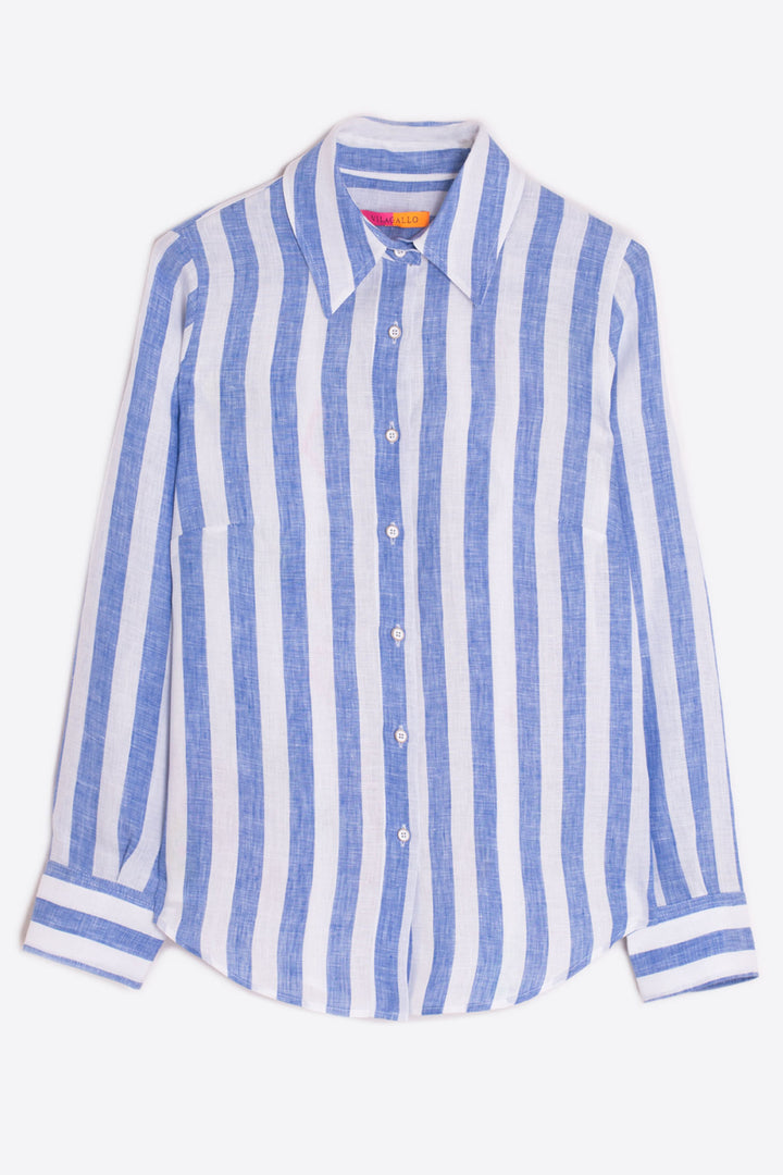 Vilagallo 31216 Mafalda Navy Stripe Pure Linen Shirt - Dotique