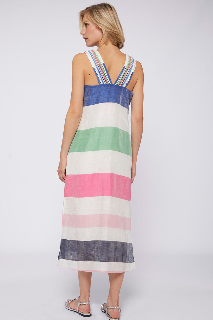 Vilagallo 31226 Liana White Multicolour Stripe Sleeveless Dress - Dotique